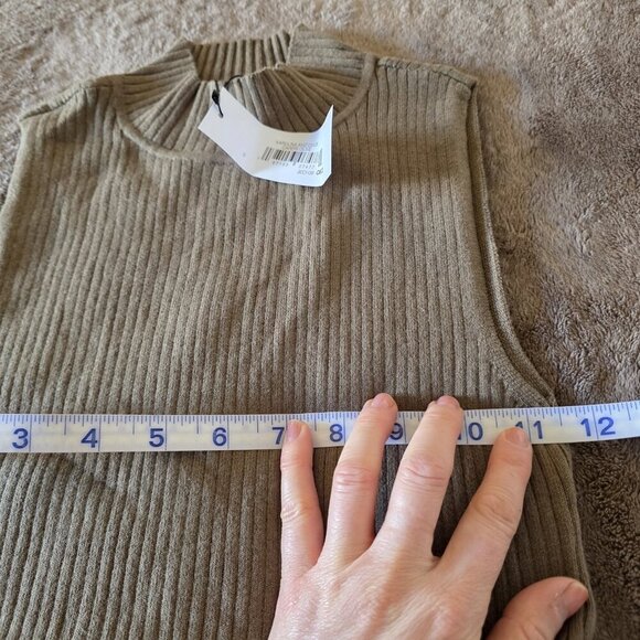 The Drop Karolina Sleeveless High Mock Neck Ribbed Sweater Tank Top Olive Small - Picture 13 of 16